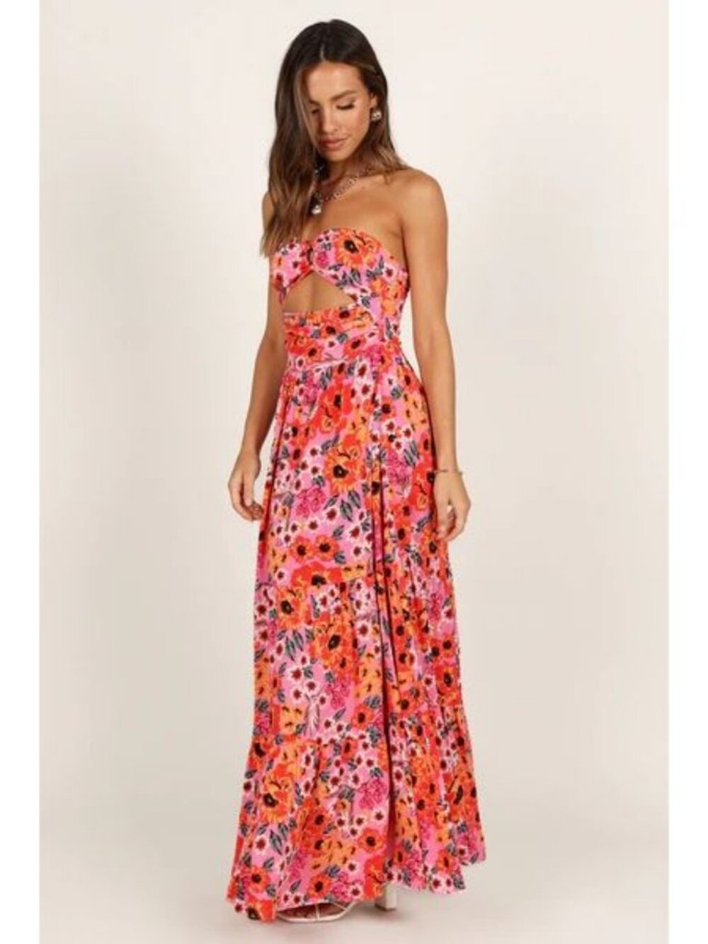 Petal & Pup NWT Sarai Strapless Floral Cutout Maxi Dress in Pink size 12